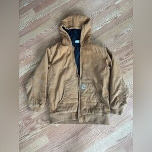 Carhartt Brown Hooded Jacket Kids XL / Women Small Quilted Lined Workwear Coat